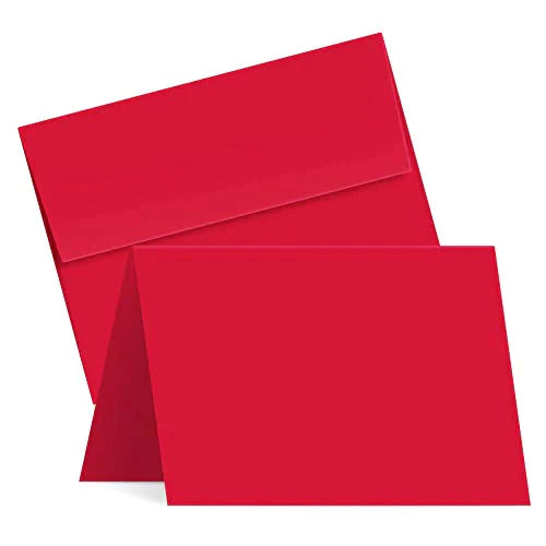 A2 Red Blank Greeting Cards with Matching Red Envelopes 4.25” x 5.5” (When Folded) | 25 Cards and 25 Envelopes Per Pack FoldCard