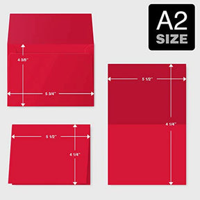 A2 Red Blank Greeting Cards with Matching Red Envelopes 4.25” x 5.5” (When Folded) | 25 Cards and 25 Envelopes Per Pack FoldCard