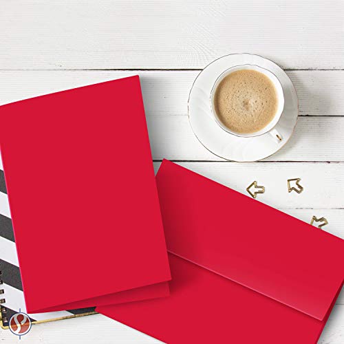 A2 Red Blank Greeting Cards with Matching Red Envelopes 4.25” x 5.5” (When Folded) | 25 Cards and 25 Envelopes Per Pack FoldCard