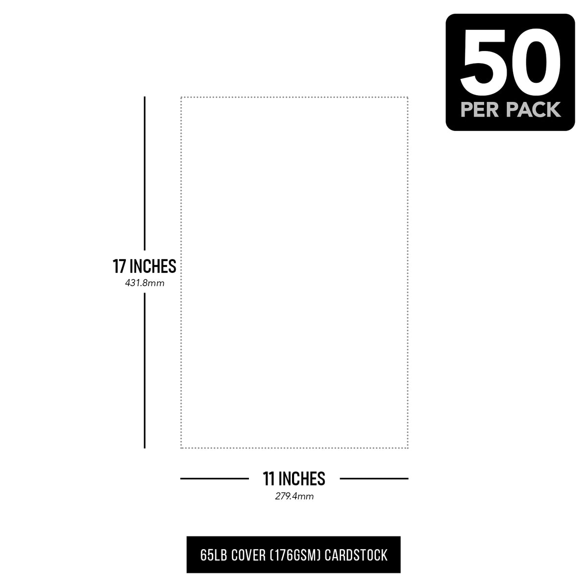 Premium Quality Bright Color Cardstock: 11 x 17 - 50 Sheets of 65lb Cover Weight