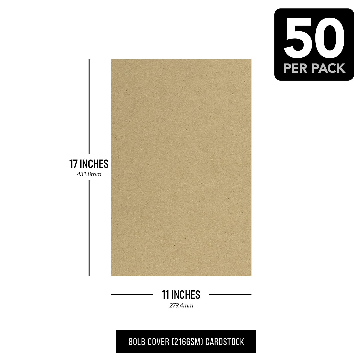 Papel cartulina Kraft marrón, 80 lb (216 g/m²) Cubierta Paquete de 50 hojas