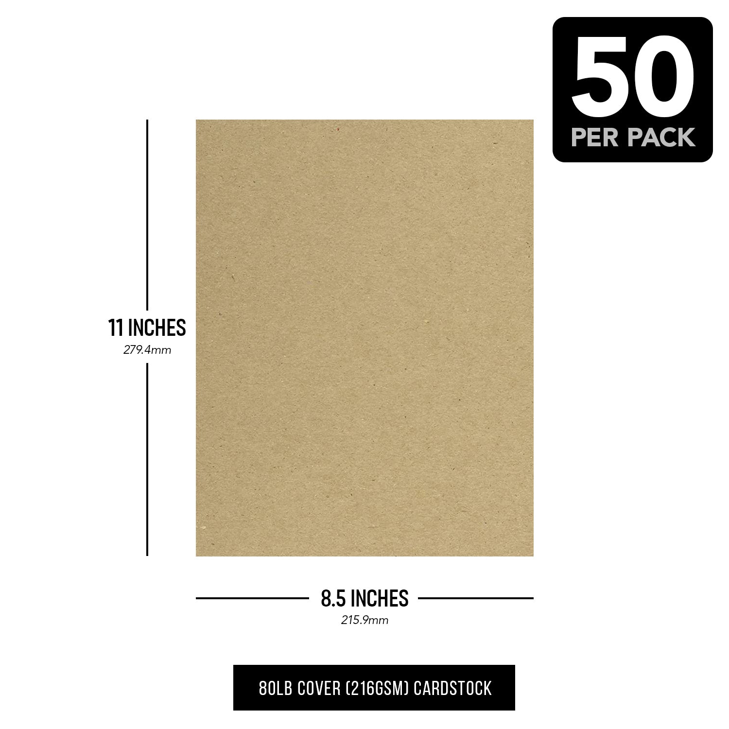 Papel cartulina Kraft marrón, 80 lb (216 g/m²) Cubierta Paquete de 50 hojas