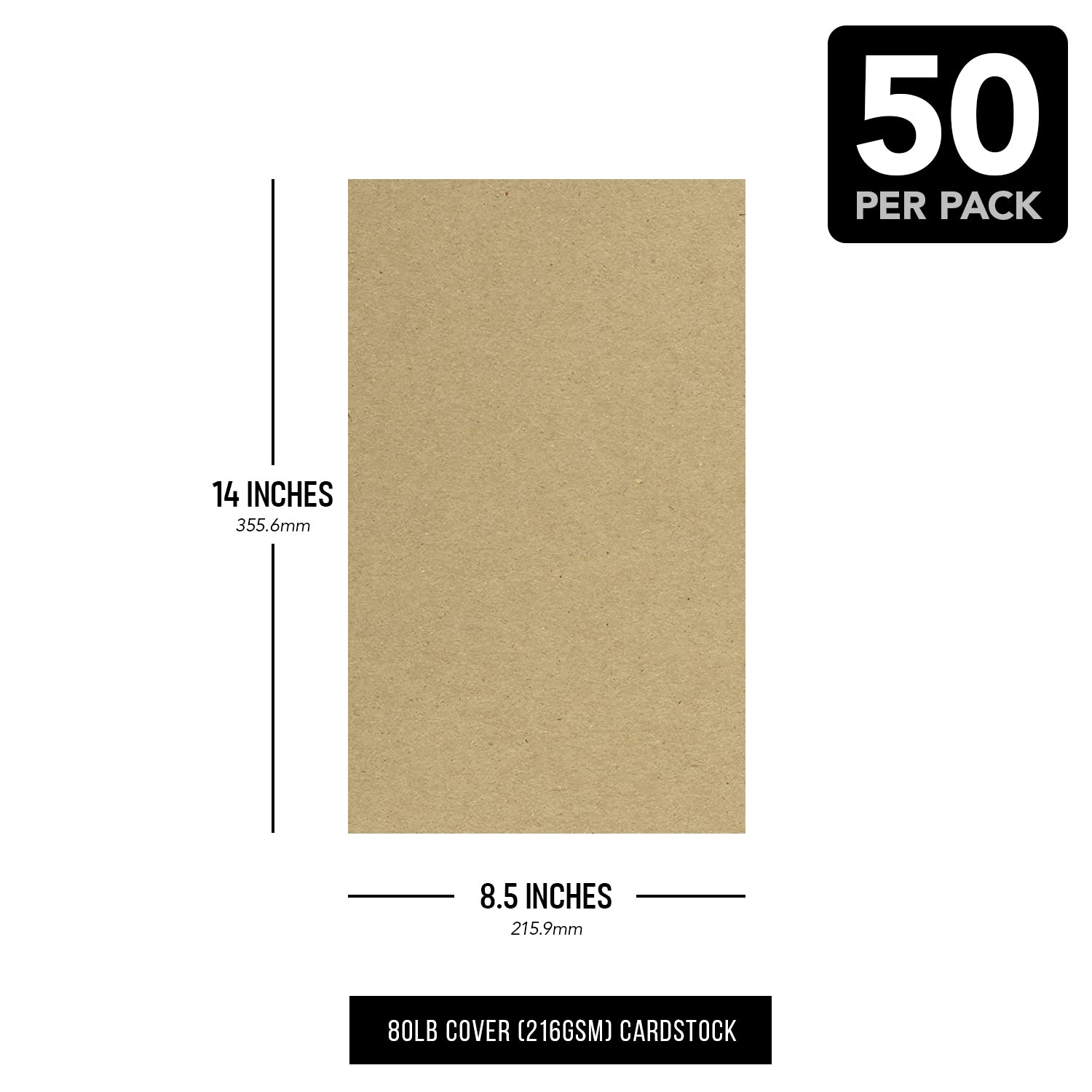 Brown Kraft Cardstock Paper, 80lb (216gsm) Cover 50 sheets Par pack