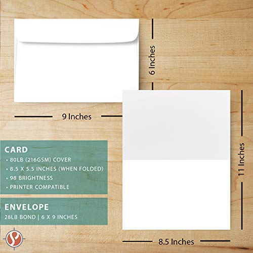 Big Blank Scored Folding Cards Set – 8.5 x 11” White Cardstock and 6 x 9” Envelopes - Set of 50 FoldCard
