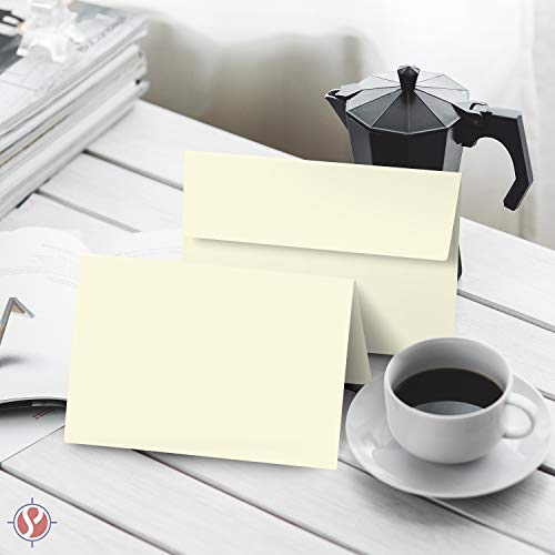 Blank Cream Folding Greeting Cards - 4.5 x 6 Inches (When Folded) - Durable and Thick 80lb (216gsm) Card Stock - 50 Cards and Envelopes per Pack FoldCard