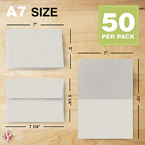 Blank Gray Foldover Cards with Envelopes – 5 x 7 Inches (When Folded) | Premium Quality 67lb (148gsm) Vellum Bristol | 50 per Pack FoldCard
