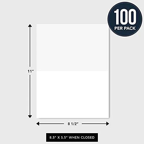 Blank White Pre-Scored Thick 8.5 x 11" Greeting Cards – Heavyweight 8.5 x 5.5” When Folded | 100 Cards per Pack FoldCard