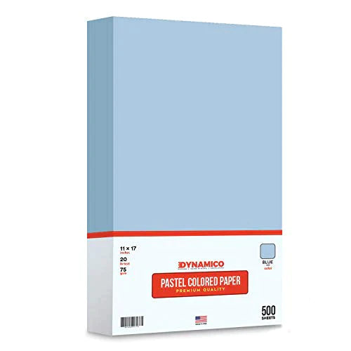 Blue 11 x 17" Pastel Light Color Regular Paper, Big Size Colored Lightweight Papers | 1 Ream of 500 Sheets FoldCard