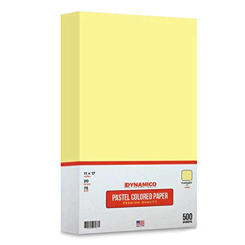 Canary 11 x 17" Pastel Light Color Regular Paper, Big Size Colored Lightweight Papers | 1 Ream of 500 Sheets FoldCard