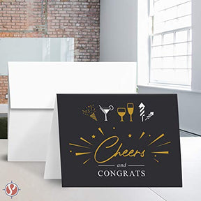 Cheers and Congratulations Card – Blank Celebratory Greeting Fold Over Cards & Envelopes – For Birthdays, Holidays, Business | 25 per Pack | A2 – 4.25 x 5.5” When Folded (Black) FoldCard