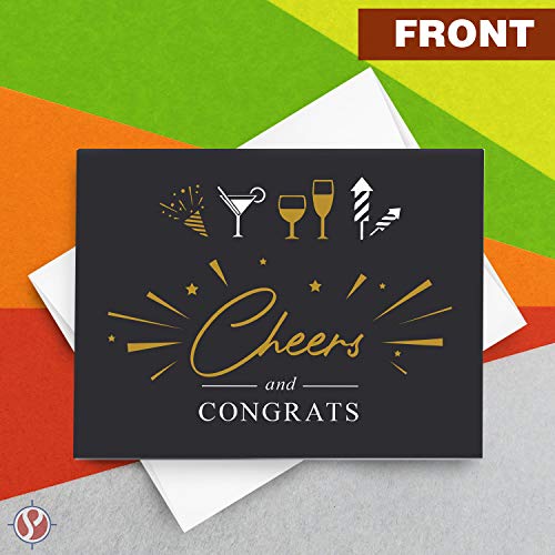 Cheers and Congratulations Card – Blank Celebratory Greeting Fold Over Cards & Envelopes – For Birthdays, Holidays, Business | 25 per Pack | A2 – 4.25 x 5.5” When Folded (Black) FoldCard