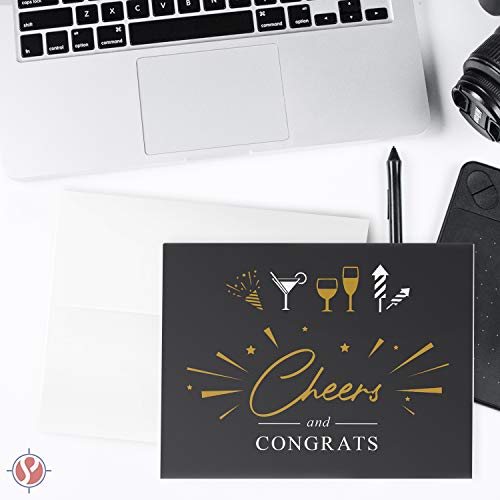 Cheers and Congratulations Card – Blank Celebratory Greeting Fold Over Cards & Envelopes – For Birthdays, Holidays, Business | 25 per Pack | A2 – 4.25 x 5.5” When Folded (Black) FoldCard