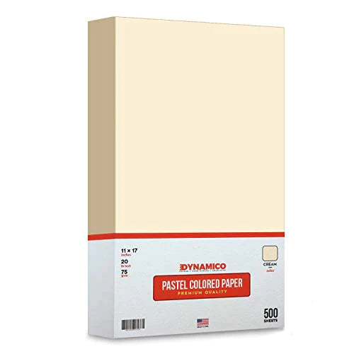 Cream 11 x 17" Pastel Light Color Regular Paper, Big Size Colored Lightweight Papers | 1 Ream of 500 Sheets FoldCard