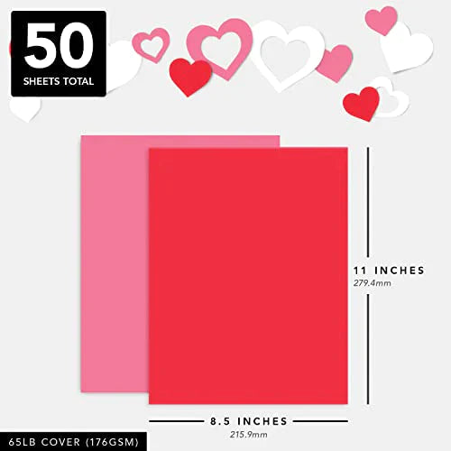 Dynamico Red and Pink Valentine's Day Color Cardstock Paper for Arts & Crafts, Invitations, Greeting Cards, Posters | 65lb Cover Card Stock, Printer Compatible | 25 Red, 25 Pink – 50 Total, Red,Pink FoldCard