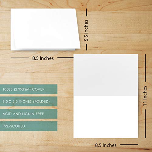 Extra Thick 100lb White Uncoated Cover Stock Half Fold Greeting Cards / Invitations, 5.5 X 8.5 Inches When Folded - 50 Cards Per Pack FoldCard