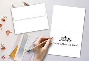 Greeting Cards Set - 4.25 x 5.5 Inches Blank White Cardstock & Envelopes - Bulk 50 Set FoldCard