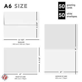 Greeting Cards Set – 4.5 x 6 Blank White Cardstock and A6 Envelopes Set of 50 FoldCard