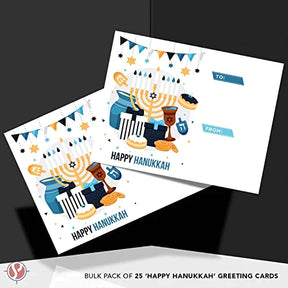 Happy Hanukkah Greeting Cards, To and From Chanukah 4.25 x 5.5” | 25 per Pack FoldCard