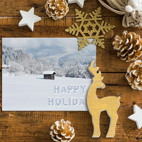 Happy Holiday Snow Cards & Envelopes - 25 Cards & 25 Envelopes per Pack (SNOW WINTER CABIN) FoldCard