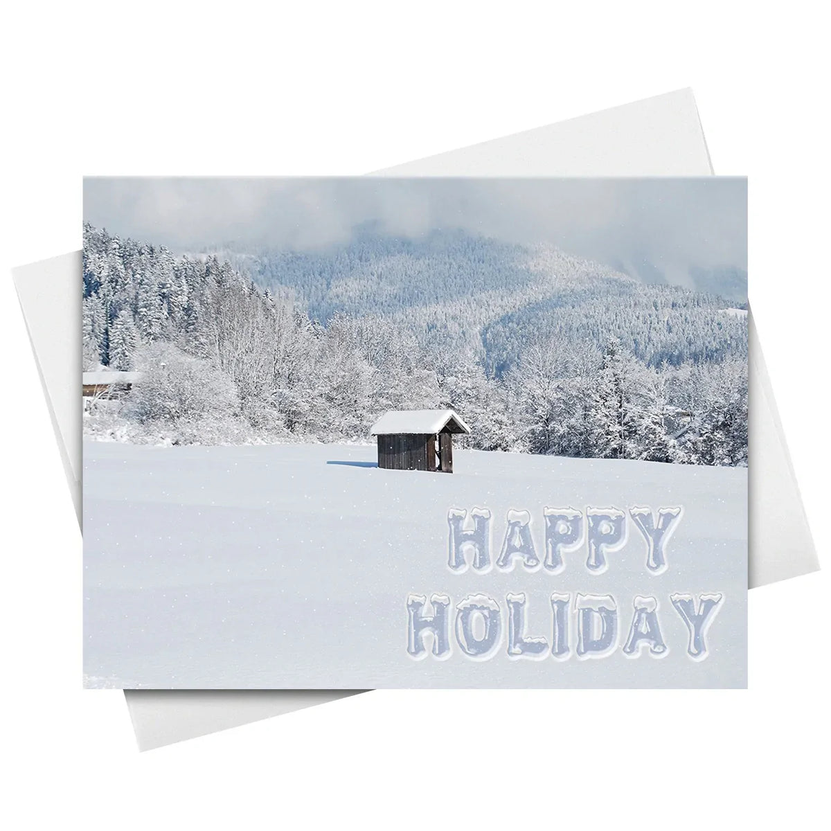 Happy Holiday Snow Cards & Envelopes - 25 Cards & 25 Envelopes per Pack (SNOW WINTER CABIN) FoldCard