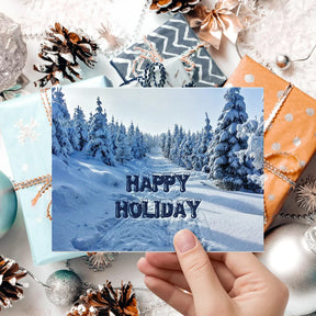 Happy Holiday Trees and Snow Cards & Envelopes - 25 Cards & 25 Envelopes per Pack (HAPPY HOLIDAY SNOW) FoldCard