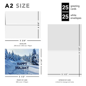 Happy Holiday Trees and Snow Cards & Envelopes - 25 Cards & 25 Envelopes per Pack (HAPPY HOLIDAY SNOW) FoldCard