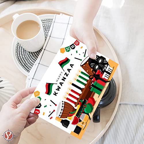 Happy Kwanzaa Greeting Cards with Envelopes Set, African American Celebration Card, Colorful & Bright Seven Candles Design | 4.25 x 5.5” | 10 per Pack FoldCard