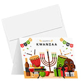 Happy Kwanzaa Greeting Cards with Envelopes Set, African American Celebration Card, Colorful and Bright Seven Candles Design | 4.25 x 5.5” | 10 per Pack FoldCard