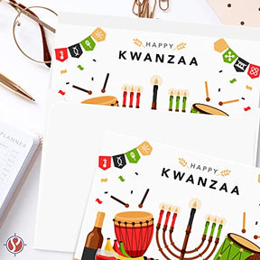 Happy Kwanzaa Greeting Cards with Envelopes Set, African American Celebration Card, Colorful and Bright Seven Candles Design | 4.25 x 5.5” | 10 per Pack FoldCard