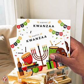Happy Kwanzaa Greeting Cards with Envelopes Set, African American Celebration Card, Colorful and Bright Seven Candles Design | 4.25 x 5.5” | 10 per Pack FoldCard