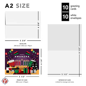 Happy Kwanzaa Greeting Cards with Envelopes Set, African American Celebration Card, Elegant Purple Seven Candles Design | 4.25 x 5.5” | 10 per Pack FoldCard