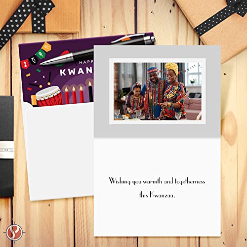Happy Kwanzaa Greeting Cards with Envelopes Set, African American Celebration Card, Elegant Purple Seven Candles Design | 4.25 x 5.5” | 10 per Pack FoldCard