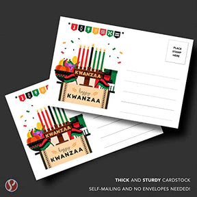 Happy Kwanzaa Postcards, Blank Greetings, Invitations, Complimentary Cards for Gifts & Presents | 80lb Cover (216gsm) | 4 x 6” | 25 per Pack FoldCard