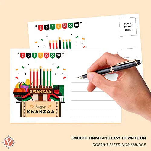 Happy Kwanzaa Postcards, Blank Greetings, Invitations, Complimentary Cards for Gifts & Presents | 80lb Cover (216gsm) | 4 x 6” | 25 per Pack FoldCard