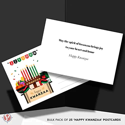 Happy Kwanzaa Postcards, Blank Greetings, Invitations, Complimentary Cards for Gifts & Presents | 80lb Cover (216gsm) | 4 x 6” | 25 per Pack FoldCard
