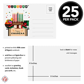 Happy Kwanzaa Postcards, Blank Greetings, Invitations, Complimentary Cards for Gifts & Presents | 80lb Cover (216gsm) | 4 x 6” | 25 per Pack FoldCard