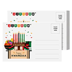 Happy Kwanzaa Postcards, Blank Greetings, Invitations, Complimentary Cards for Gifts & Presents | 80lb Cover (216gsm) | 4 x 6” | 25 per Pack FoldCard