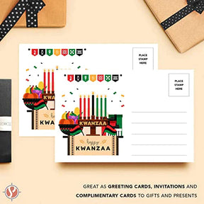 Happy Kwanzaa Postcards, Blank Greetings, Invitations, Complimentary Cards for Gifts & Presents | 80lb Cover (216gsm) | 4 x 6” | 25 per Pack FoldCard