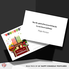Happy Kwanzaa Postcards, Blank Greetings, Invitations, Complimentary Cards for Gifts and Presents | 80lb Cover (216gsm) | 4 x 6” | 25 per Pack FoldCard