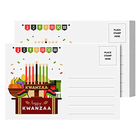 Happy Kwanzaa Postcards, Blank Greetings, Invitations, Complimentary Cards for Gifts and Presents | 80lb Cover (216gsm) | 4 x 6” | 25 per Pack FoldCard