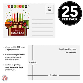 Happy Kwanzaa Postcards, Blank Greetings, Invitations, Complimentary Cards for Gifts and Presents | 80lb Cover (216gsm) | 4 x 6” | 25 per Pack FoldCard