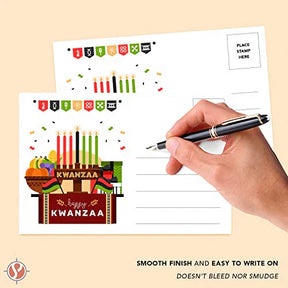 Happy Kwanzaa Postcards, Blank Greetings, Invitations, Complimentary Cards for Gifts and Presents | 80lb Cover (216gsm) | 4 x 6” | 25 per Pack FoldCard