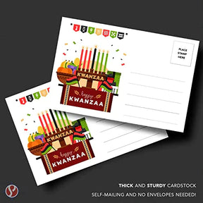 Happy Kwanzaa Postcards, Blank Greetings, Invitations, Complimentary Cards for Gifts and Presents | 80lb Cover (216gsm) | 4 x 6” | 25 per Pack FoldCard