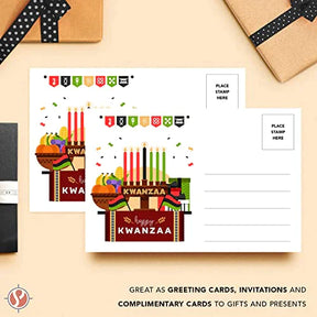 Happy Kwanzaa Postcards, Blank Greetings, Invitations, Complimentary Cards for Gifts and Presents | 80lb Cover (216gsm) | 4 x 6” | 25 per Pack FoldCard