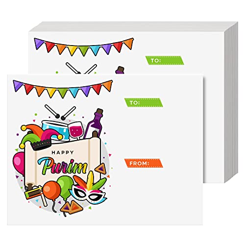 Happy Purim Greeting Cards, 80lb Cover (216gsm) - 4.25 x 5.5” - 25 per Pack FoldCard