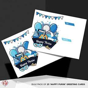 Happy Purim Greeting Cards, 80lb Cover (216gsm) - 4.25 x 5.5” - 25 per Pack FoldCard