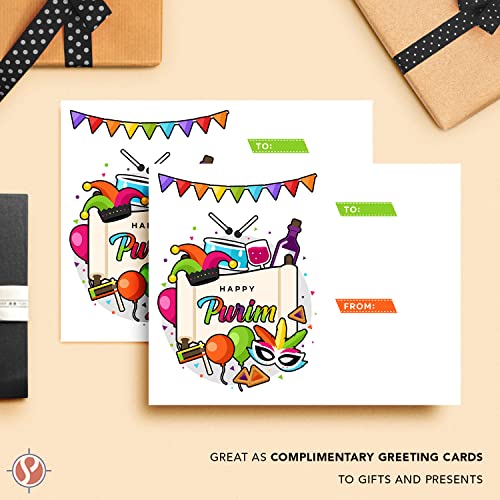 Happy Purim Greeting Cards, 80lb Cover (216gsm) - 4.25 x 5.5” - 25 per Pack FoldCard
