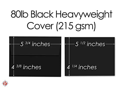 Heavyweight Blank Black Note Cards and Envelopes (Unfolded) | 25 Cards and Envelopes Per Pack | 4 1/4” x 5 1/2” Inches (A2) FoldCard
