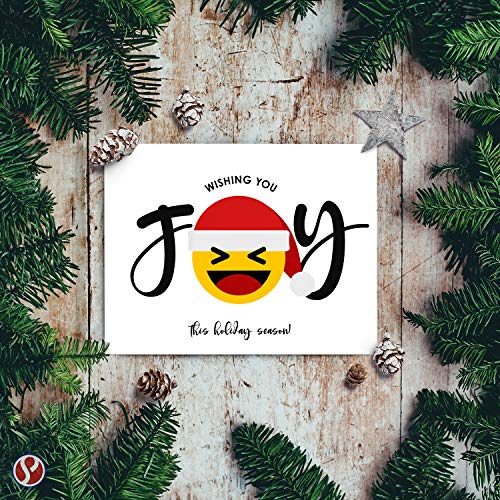 Joy Emoji Greeting Cards, Joyful Thank You Christmas, 4.25 x 5.5 (A2 Size) - 25 Cards and 25 Envelopes FoldCard
