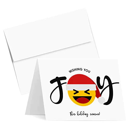 Joy Emoji Greeting Cards, Joyful Thank You Christmas, 4.25 x 5.5 (A2 Size) - 25 Cards and 25 Envelopes FoldCard